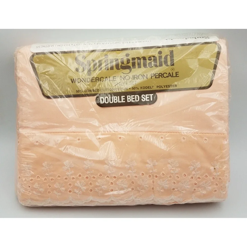 Vintage Springmaid Wondercale No-Iron Percale Double Bed Set 4‎ piece Sheet NOS
